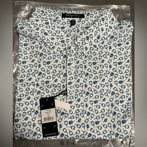 NWT Straight Down White and Blue Pickle Ball Patterned Polo Shirt Mens 2XL